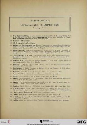 III. Auktionstag: Donnerstag, den 12. Oktober 1905 Vormittags 10 Uhr (Nr. 367-559)