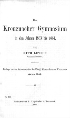 Das Kreuznacher Gymnasium in den Jahren 1833 bis 1864