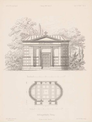 Erbbegräbnis Hitzig, Berlin: Grundriss, Ansicht (aus: Architektonisches Skizzenbuch, H. 185/2, 1884)