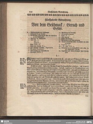 Fünffzehende Betrachtung. Von dem Geschmack, Geruch und Gefühl