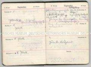 Taschenkalender von Kurt Arndt für das Jahr 1939 mit Eintragungen zum Überfall auf Polen und zur Stationierung an der Westfront - Personenkonvolut