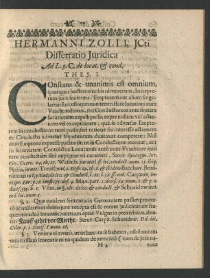 Hermanni Zolli, JCti Dissertatio Juridica Ad L. 9. C. de locat. [et] cond.