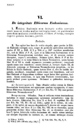 VI. De integritate Ethicorum Eudemiorum.