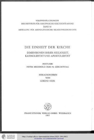 Die Einheit der Kirche : Dimensionen ihrer Heiligkeit, Katholizität und Apostolizität