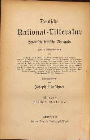 Goethes Werke, 16. Wilhelm Meisters Wanderjahre