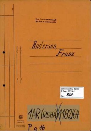 Personenheft Franz Anderson, Polizeiinspektor