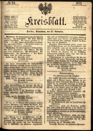 Ausgabe vom Samstag, den 23. November 1872.