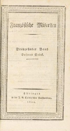 Titelseite Dreyzehnter Band. Drittes Stück