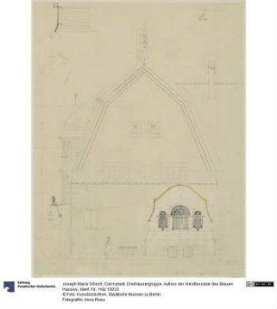 Darmstadt, Dreihäusergruppe, Aufriss der Westfassade des Blauen Hauses