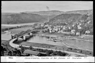 Bad Schandau, Blick auf Elbbrücke und Ochelwände