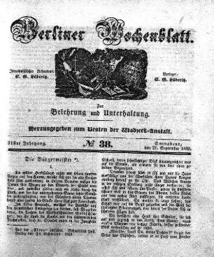 No. 38, Sonnabend, den 21. September 1839.