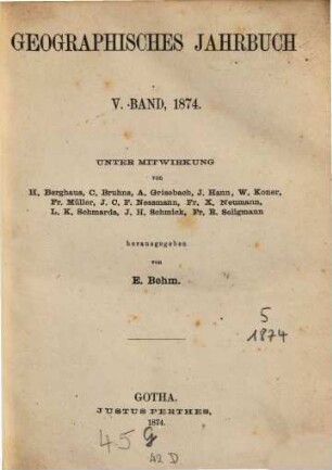 Geographisches Jahrbuch. 5, 5. 1874