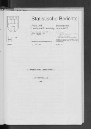Straßenverkehrsunfälle Jahrestabellen 1991 : Lfd. Nr. 8