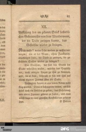 XII. Auflösung des im zehnten Stück befindlichen Geheimnisses von dem Wundermann...