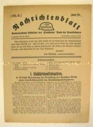 Regionales Mitteilungsblatt des "Stahlhelm" u.a. zu einem angestrebten Volksbegehren über die Verfassung