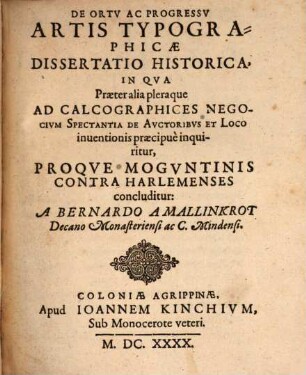 De ortu et progressu artis typographicae dissertatio historica