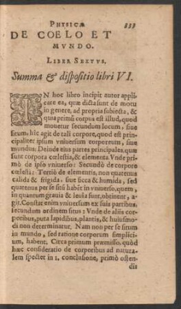 De Coelo Et Mundo. Liber Sextus.