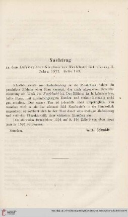 5: Nachtrag zu dem Aufsatze über Nicolaus von Neufchatel in Lieferung II, Jahrg. 1872, Seite 143