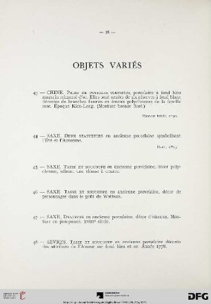 Objets variés (Nr. 43-74) avec planche XII-XIV