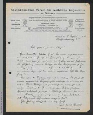 Brief von Marie Schmidt an Helene Lange