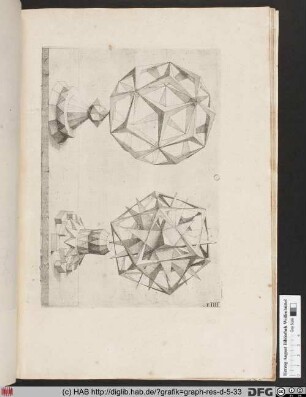 Geometrische Perspektivkonstruktion zweier platonischer Körper.