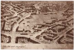 Wettbewerb Groß-Berlin 1910 Typ einer Kleinsiedlung Buckow Rudow: Perspektivische Ansicht (Vogelschau)