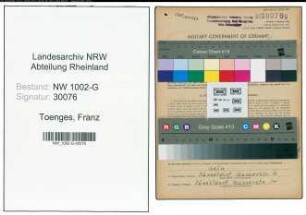Entnazifizierung Franz Toenges, geb. 01.12.1899 (Haendler)