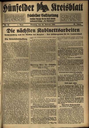 Erste Ausgabe vom Dienstag, den 28. Februar 1933.