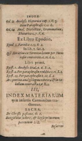 III. Index Materiarum