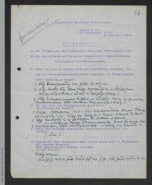 Fragebogen an die Ortsgruppen und Mitgliedsvereine des ADF - Hannover
