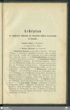Lehrplan der chemischen Abtheilung der Königlichen Höhern Gewerbschule zu Chemnitz