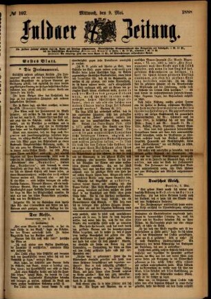 Erste Ausgabe vom Mittwoch, den 09. Mai 1888.