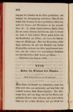 XXVII. Ueber die Einsaat des Rapses