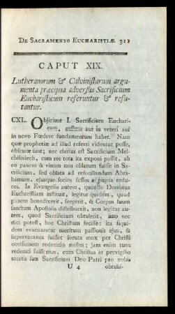 Caput XIX. Lutheranorum & Calvinistarum argumenta praecipua adversus Sacrificium Eucharisticum referuntur & refutantur