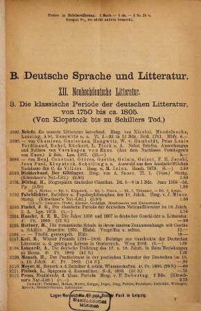 Lager-Verzeichnis ..., 67. Germanistik ; II. Teil : (Inhaltsverzeichnis umstehend)