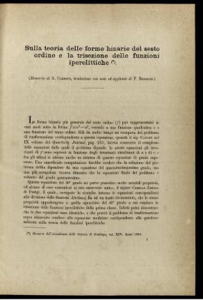 Sulla teoria delle forme binarie del sesto ordine e la trisezione delle funzioni iperelittiche.