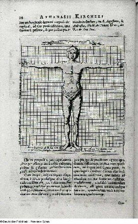 Proportio Arcae ad humani corporis fabricam, Seite 34 : Proportio Arcae ad humani corporis fabricam, Seite 34. Kupferstich; 18,4 x 16 cm. Aus: Kircher, Athanasius: Arca Noe. Amsterdam, 1675. Dresden: SLUB App.bibl.141