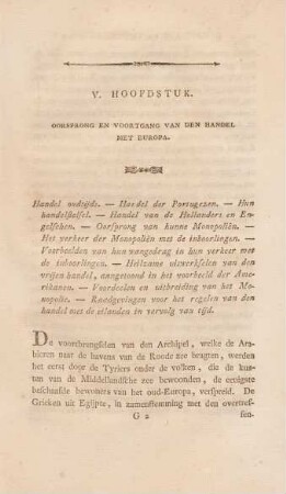 V. hoofdstuk. Oorsprong en voortgang van den handel met Europa