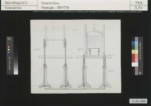 Schutzvorrichtung gegen das harte Aufsetzen der Fördergestelle - ein Preisausschreiben des Landesbergamtes 1898; Entwurf