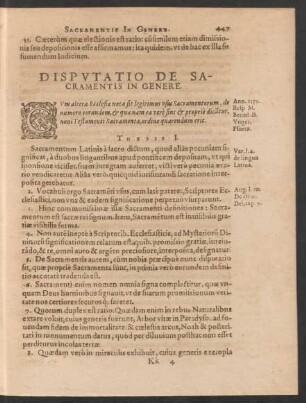 Disputatio De Sacramentis In Genere.