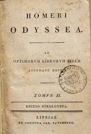 Homeri Odyssea : ad optimorum Librorum Fidem accurate edita, 2