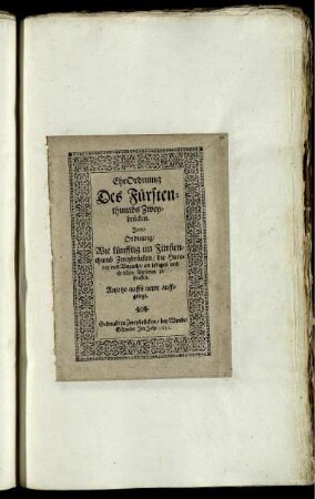 EheOrdnung Des Fürstenthumbs Zweybrucken