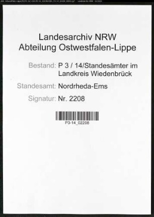 Sterberegister Standesamt Nordrheda-Ems