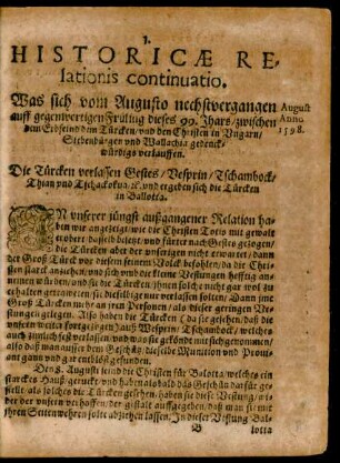 Historiae Relationis continuatio.