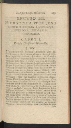 Sectio III. Hierarchia Verae Jesu Christi Ecclesiae, Ejusdemque Persona Primaria Hierarchica