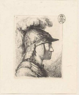 Bildnis eines Mannes mit Helm im Profil nach rechts, aus der Folge "Prove d'aqua forte", Bl. 7