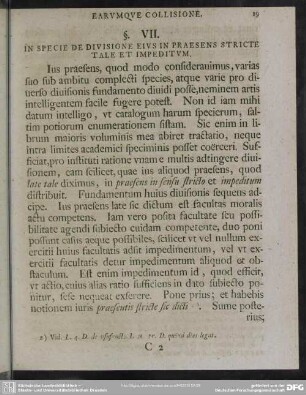 §. VII. In Specie De Divisione Eius In Praesens Stricte Tale Et Impeditum