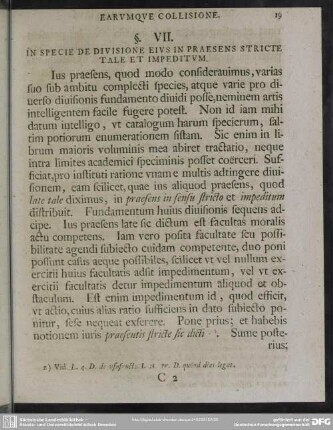 §. VII. In Specie De Divisione Eius In Praesens Stricte Tale Et Impeditum