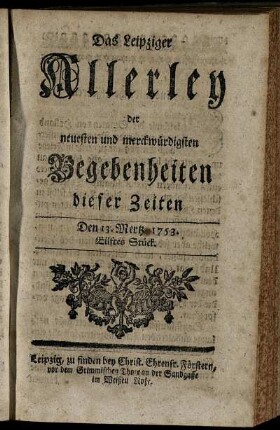 Den 13. Mertz 1753. Eilftes Stück.
