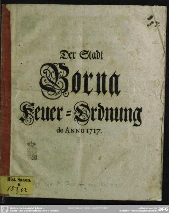 Der Stadt Borna Feuer-Ordnung de Anno 1717